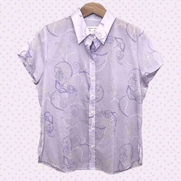 Coldwater Creek Sheer Purple Paisley Button Down L - Picture 2 of 13